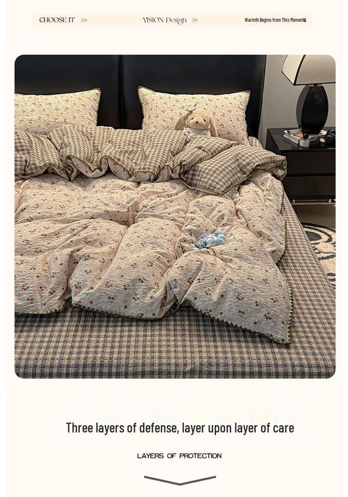 Princess Style Cartoon Shell Super Soft Bed Cover Set - 3 or 4-Piece, All Seasons, Skin-Friendly, Perfect for Dorms