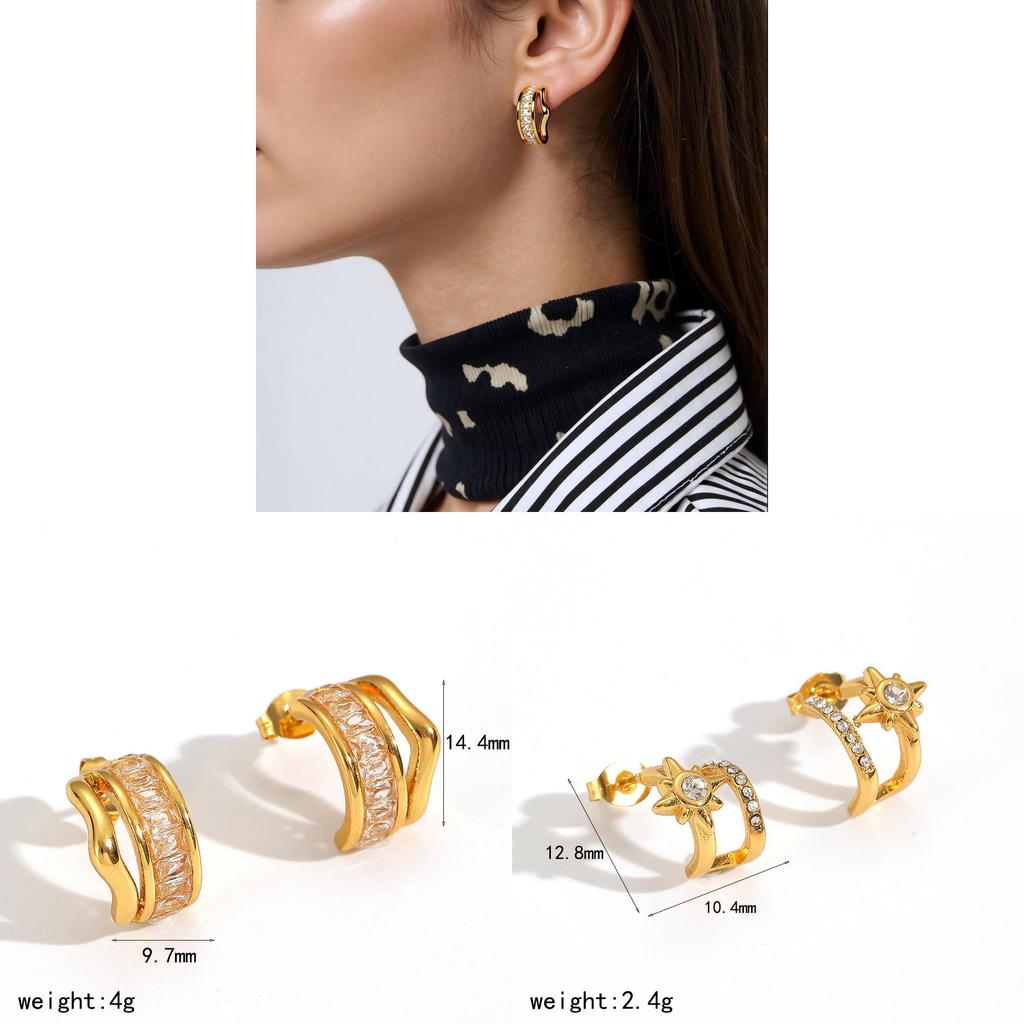 Light Luxury Geometric Stainless Steel Earrings With Zirconia For Women