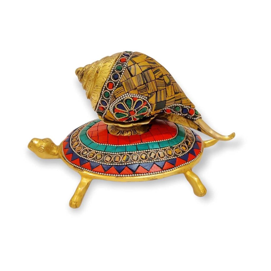 Brass Shankh Tortoise Vastu Items Statue Showpiece Home Decor Gifting Office Decorative Piece for Puja Room Living Room