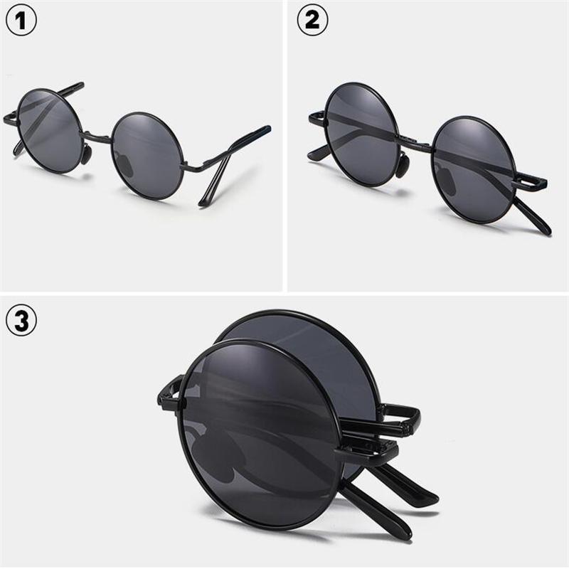 0 -0.5 -0.75 To -6.0 Women Men Folding Round Polarized Sunglasses With Prescription Eyewear Anti-Glare Metal Myopia Sun Glasses