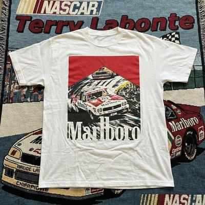 Marlboro Racing White Tshirt NASCAR Rare Tee Short Sleeve Tee S5XL NH26628 Unisex T-Shirt