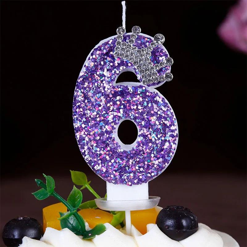 ’‘ Purple Crown Birthday Candles Number 0 1 2 3 4 5 6 7 8 9 Princess Cake Decoration Candles Anniversary Party Cake Topper