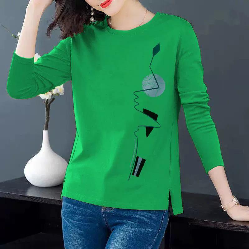 Women's Spring and Autumn Thin Size Plus Size Round Neck Long Sleeve T-shirt Slim Fit Versatile Casual Base Top