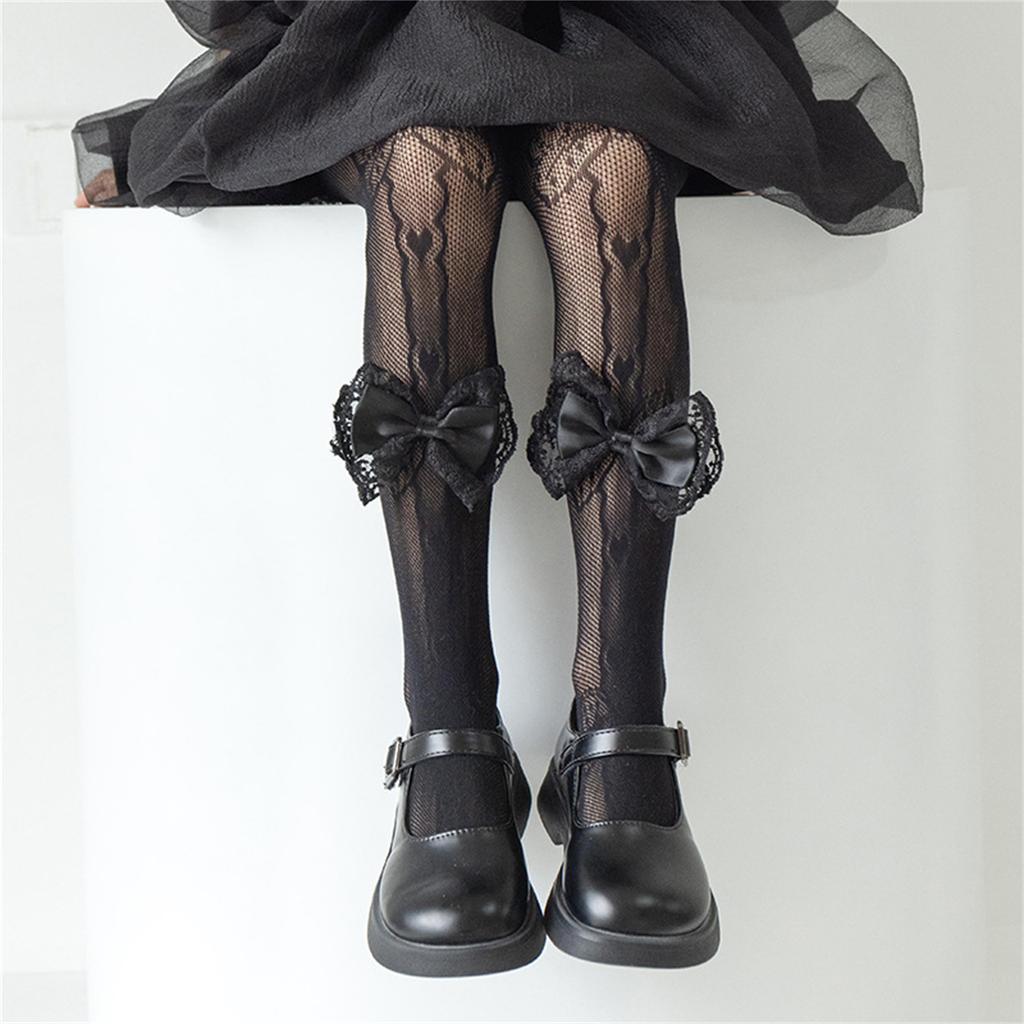 Lolita-inspirierte Strumpfhosen Bequeme Atmungsaktive Netzdesigns mit Schleifenakzenten Hochelastische Netzleggings für Mädchen
