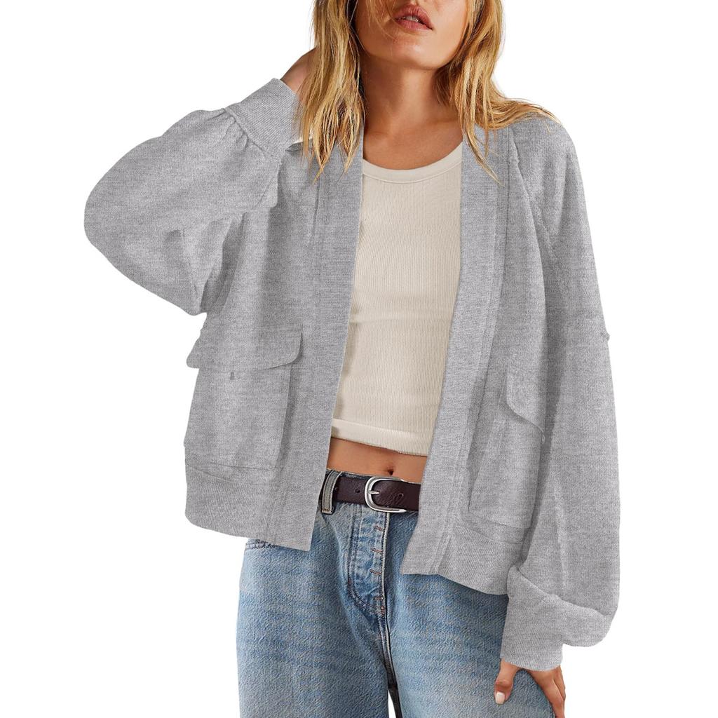 Women's Fashionable Solid Color Long Sleeved Buttoned Pocket Casual Lightweight Jacket