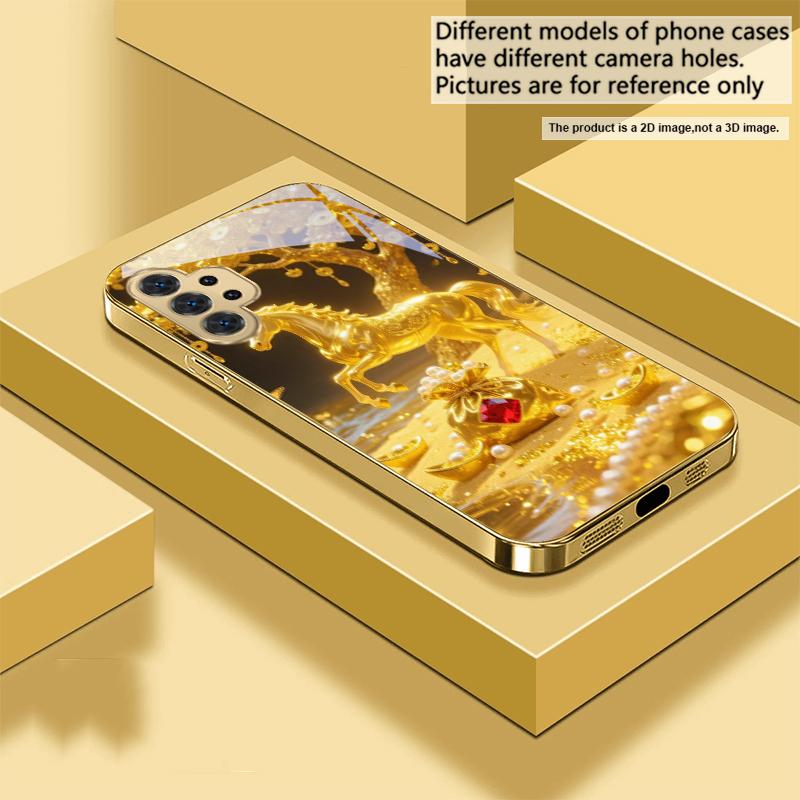 The Golden Fighting Horse For Samsung A 31 32 33 34 35 14 15 13 16 25 26 50 52 53 54 55 56 70 71 72 73 Golden Glass Phone Case