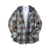 Men's Striped Plaid Casual Loose Button Lapel Long Sleeve Hooded Cardigan Shirt Jacket