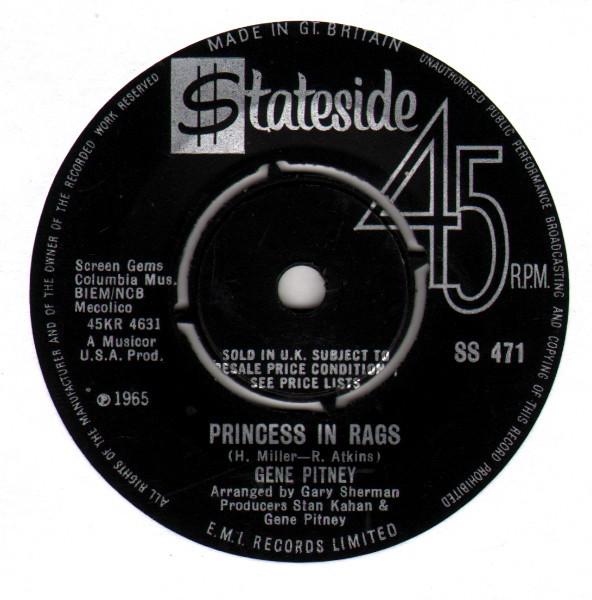 

7inch Record GENE PITNEY - Princess In Rags SS471 Stateside 1965 UK Pop Used