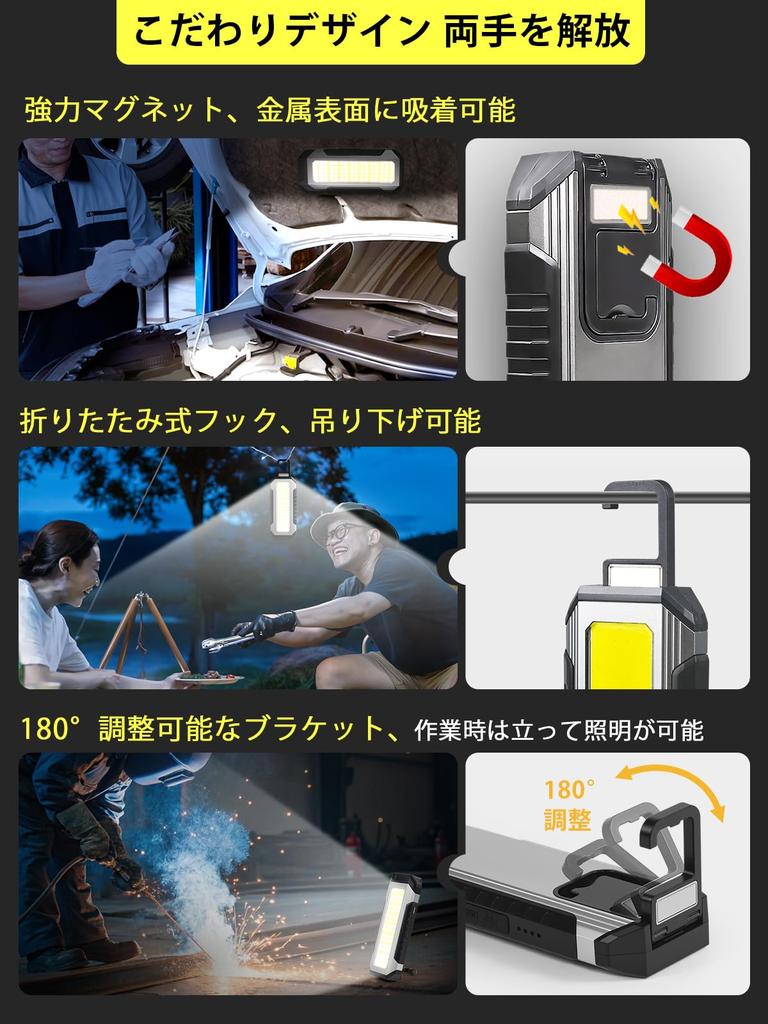 CHAMCHOI LED Work Light, Rechargeable, Maximum 3000LM, 4000mAh High Capacity, IP66 Waterproof, Ultra-High Brightness, 7 Lighting Modes, Strong Magnet,