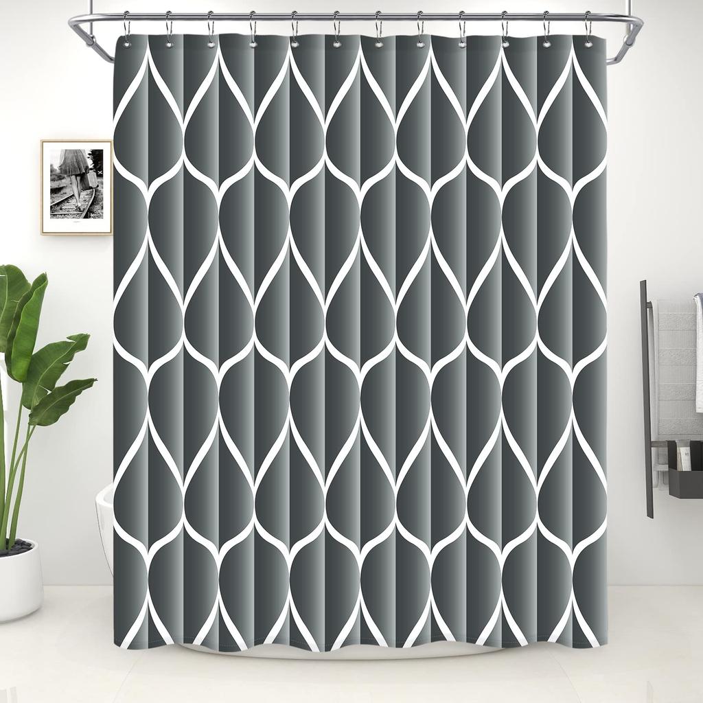 Aegean Blue Geometric Shower Curtain,Waterproof Polyester,Quick-Drying,Fabric Shower Curtains Set For Bathroom,Durable Washable