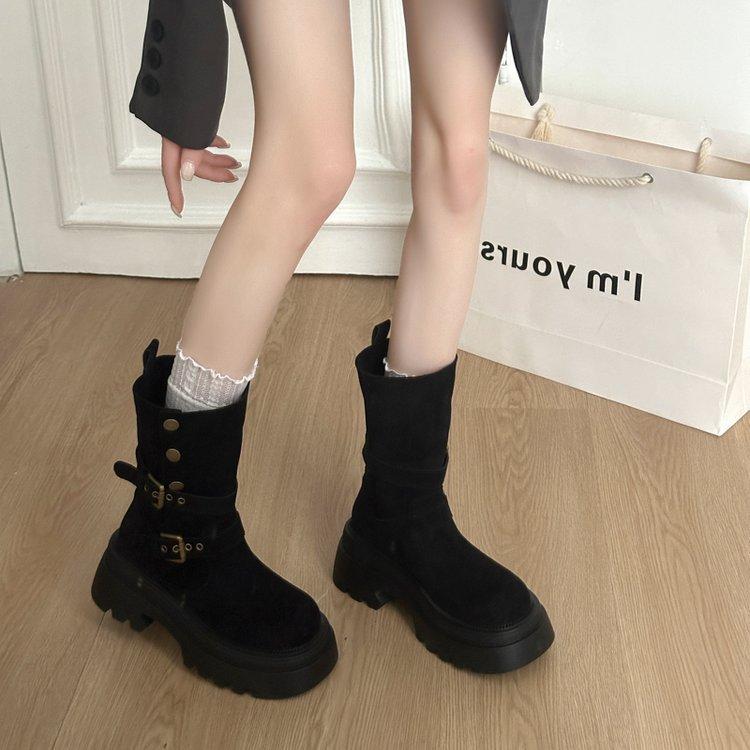 

Soft leather version~ short boots women s 2025 new summer retro thin versatile small thick-soled British style thin boots 35 чёрный