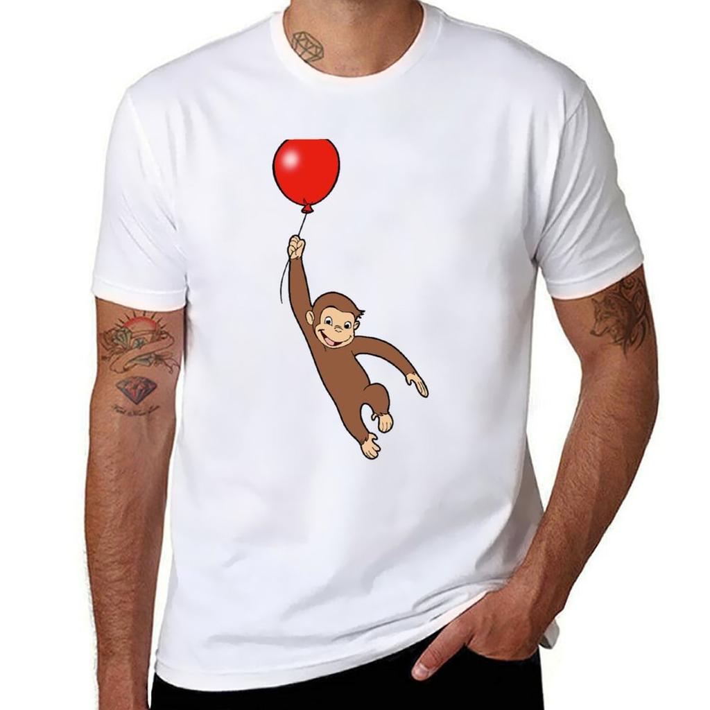 Curious George With A Balloon Tshirt Large Size Basic Casual Tshirt