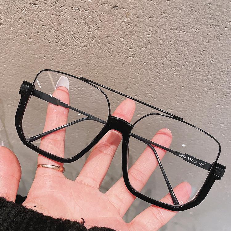 Retro Oversized Square Semi-Metal Transparent Glasses Frame For Women Anti-Blu-Ray Double Bridges Glasses Woman Optical
