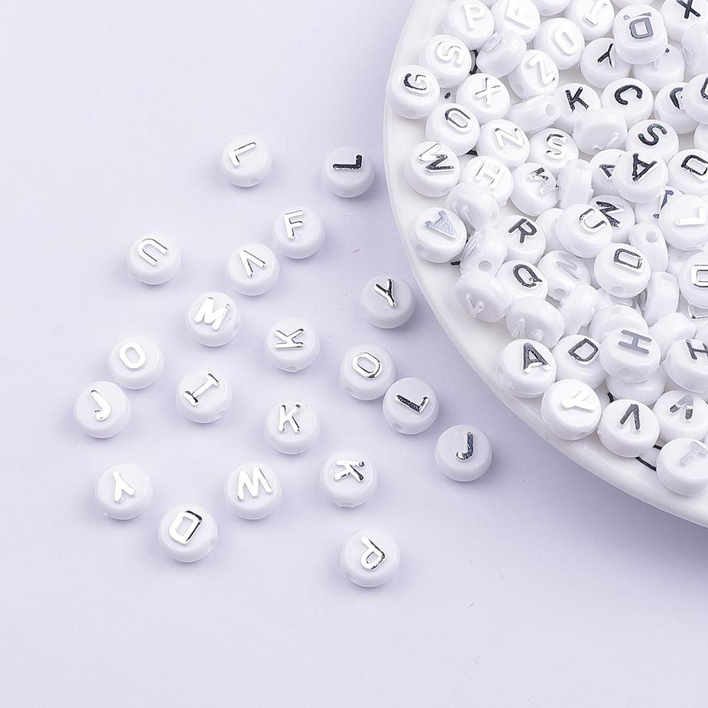 10 x 6 mm, 50 Stück, flache Buchstabenperlen aus Acryl für die DIY-Schmuckherstellung