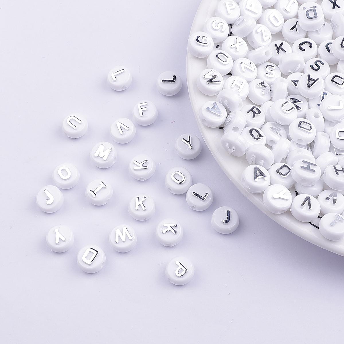 

Акриловые плоские бусины с буквами 10x6 мм, 50 шт., для изготовления ювелирных изделий своими руками белый/серебряный