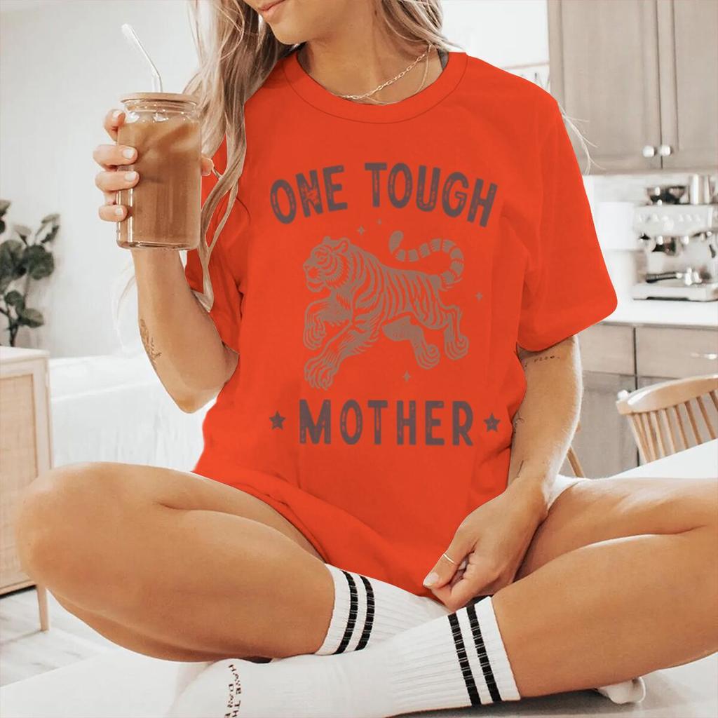 One Tough Mother Vintage Tiger Print T Shirts Short Sleeve Crewneck Graphic Fashion Women Casual Tees