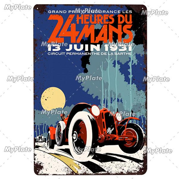 24 Heures Du Mans Metal Sign Vintage Plaque Tin Sign Wall Decor For Bar Pub Metal Crafts Retro Racing Car Poster Custom