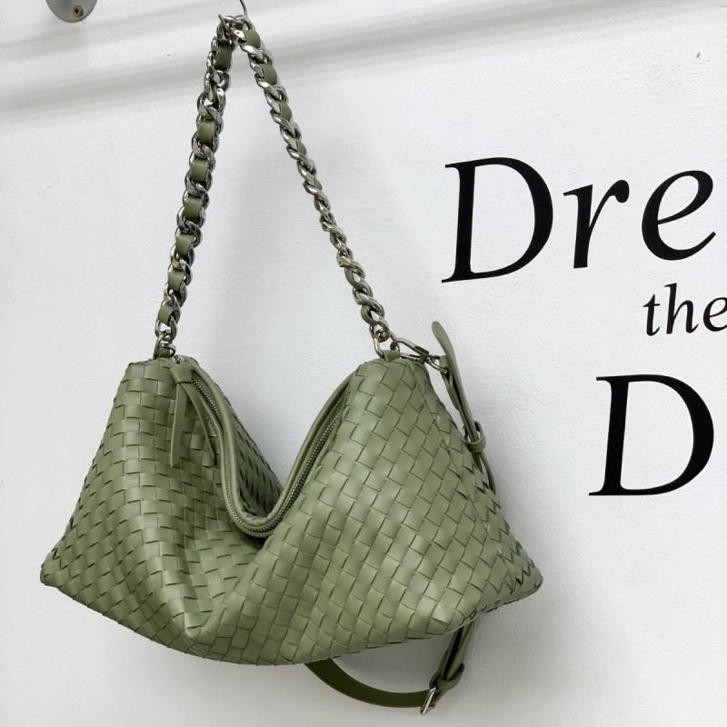 Large Capacity Woven Leather Tote Bag Chain Strap Crossbody Commuter Women
