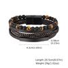 Xiaomi Vnox Black PU Leather Bracelets with Tiger Eyes Beads, Stainless Steel Bangle Wristband, Gift to Dad Husband Boyfriend
