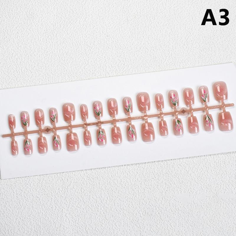 

30 шт. Тюльпаны Кошачий глаз Накладные ногти Носимые Искусственные ногти Накладные ногти Типсы Нейл-арт Ногтевой салон as the picture