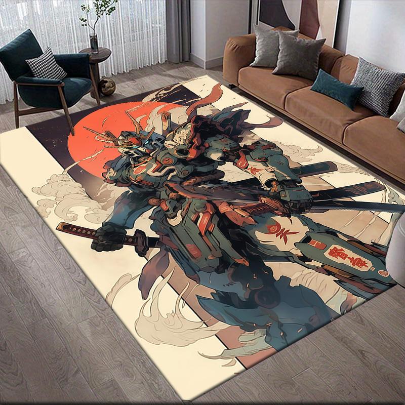 Gundam Art Anti-Slip Floor Mat, Rectangular Carpet for Bedroom, Living Room, Sofa Area & Game Room, Stylish Home Decor