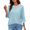 Women's Fashion Casual Threaded Round Neck Seven Points Flare Sleeve T-Shirt Top