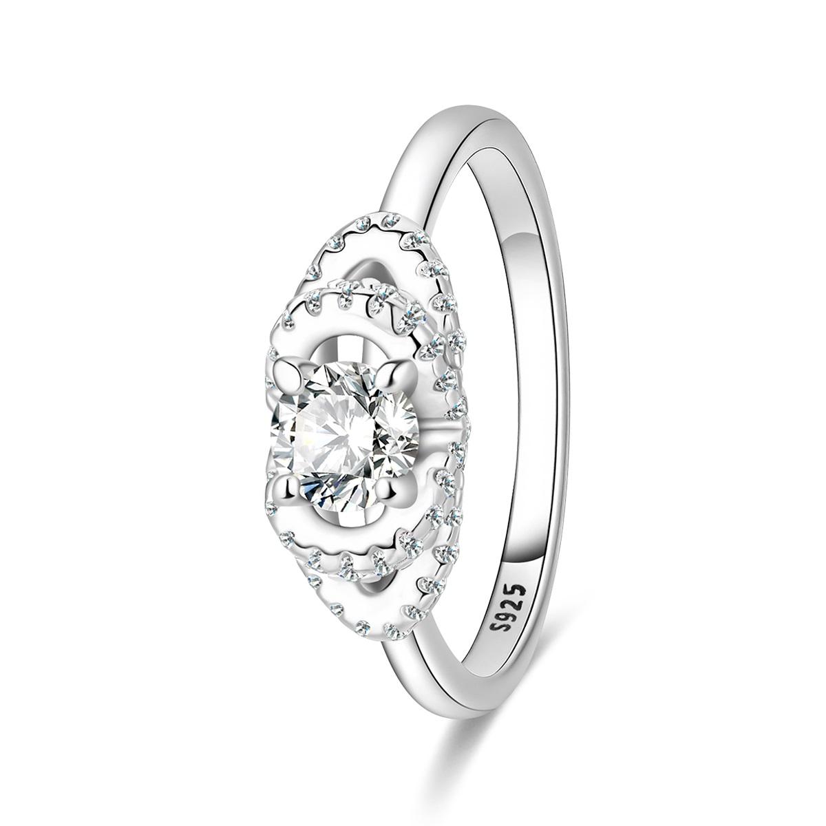 

S925 Sterling Silver Cubic Zirconia Ring Hollow Lace Halo Solitaire Ring For Women Wedding Party Daily Wear Fashion Jewelry 7