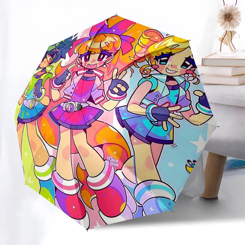 1pc Powerpuff Girls Automatic Opening/Closing Outdoor Umbrella with Portable Tri-Fold Design, 8-Rib Iron Frame Outdoor for Fans, Travelers, Daily