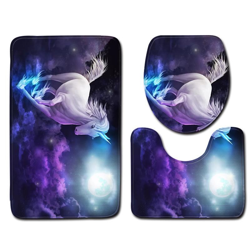 Unicorn Bathroom Toilet Three-Piece Floor Mat Doormat Bathroom Carpet