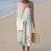 Women's Fashion Casual Retro Print Round Neck Pocket Elegant Temperament Dress