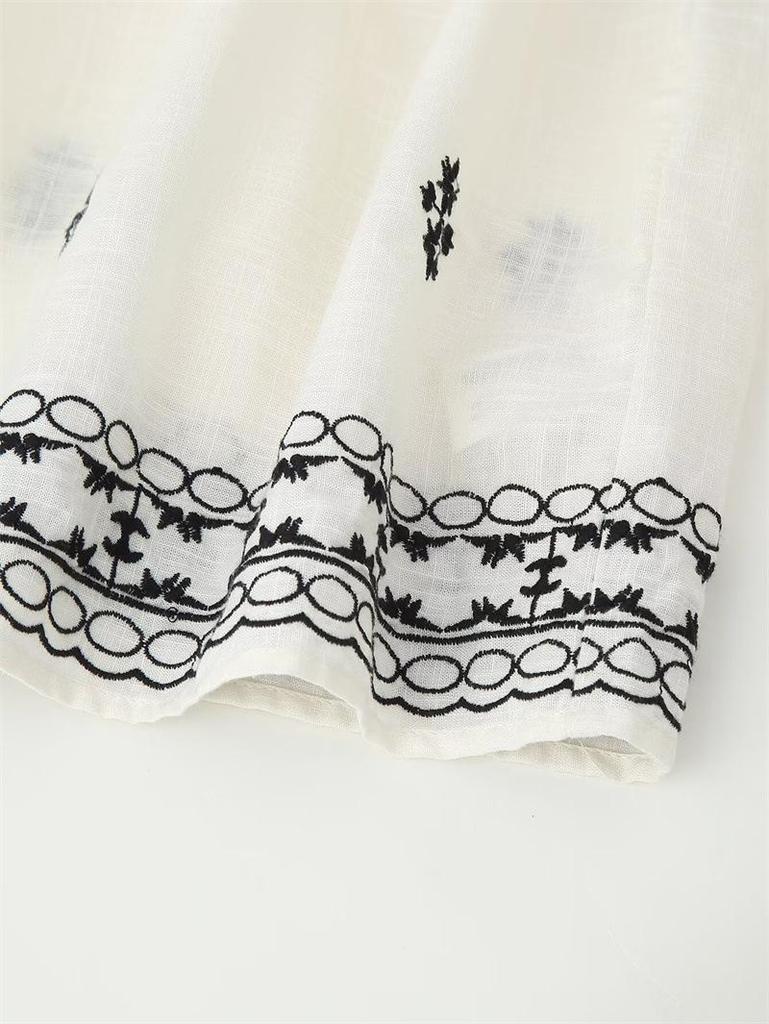 Spring/Summer 2025 Women's Casual Embroidered Long Sleeve Tie-Up Shirt 4387051