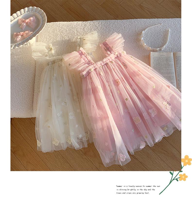 Butterfly Embroidered Mesh Dress: Summer 2025 Baby Girl Princess Puff Sleeve Skirt