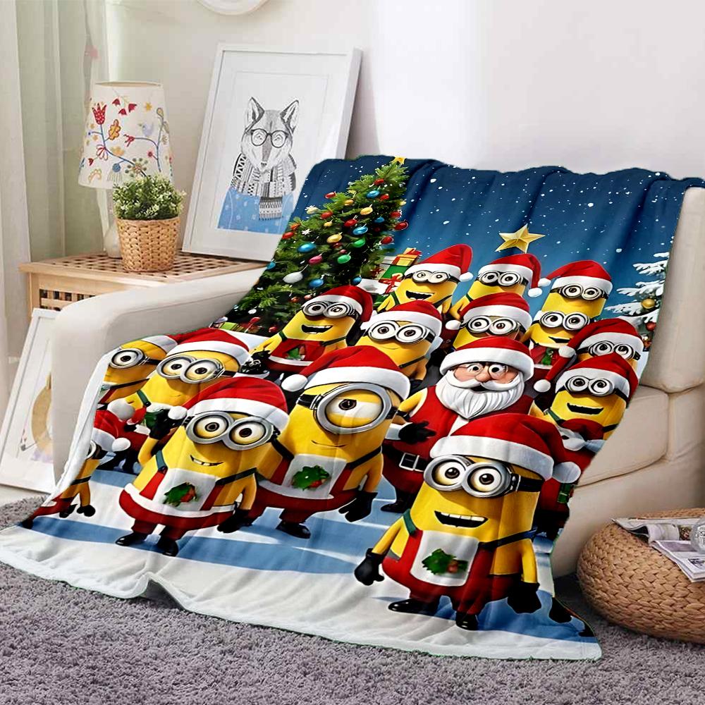 1Pc Christmas Minions Celebration Blanket Soft And Comfortable Casual Warm Camping Travel Christmas Halloween Gift M91755