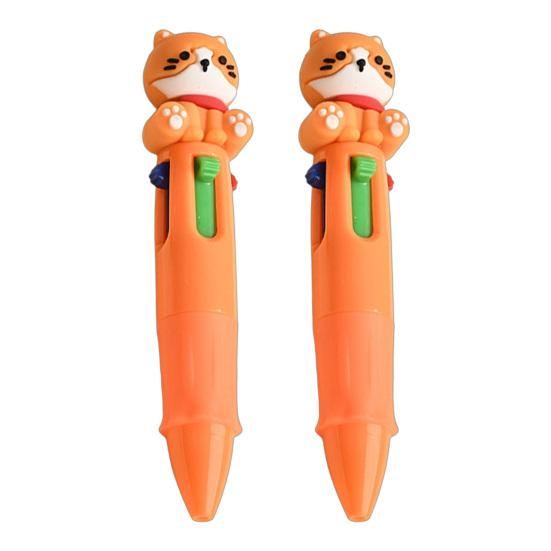 

2Pcs Ballpoint Pen Mini 4-in-1 Multicolor Pen with Cute 3D Doll Toppers Decorations Smooth Writing Stress-Free Portable Pen for Journaling Note Taking A