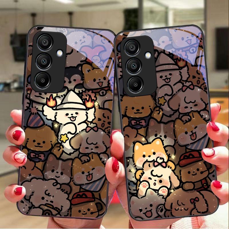 Glowing Kitten For Samsung Galaxy A15 5G 54 4G 51 50 24 35 90 71 12 51 53 52S 80 22 34 Black Tempered Glass Phone Case