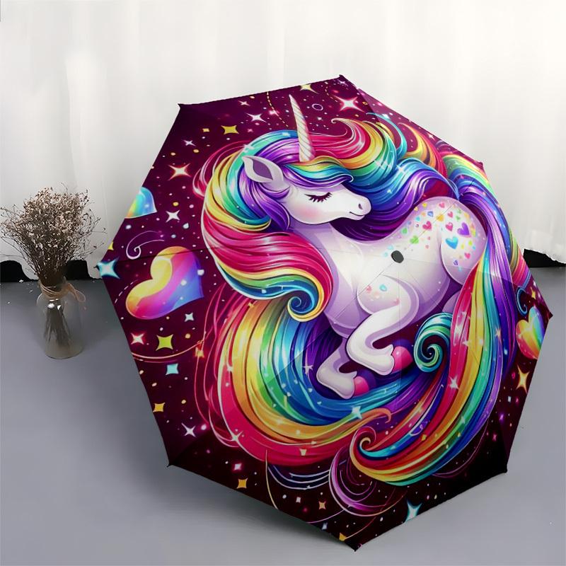 1pc Rainbow Unicorn Fantasy Art Umbrella with Plastic Handle,Suitable for All Seasons Home Travel Outdoor UmbrellaDD1407