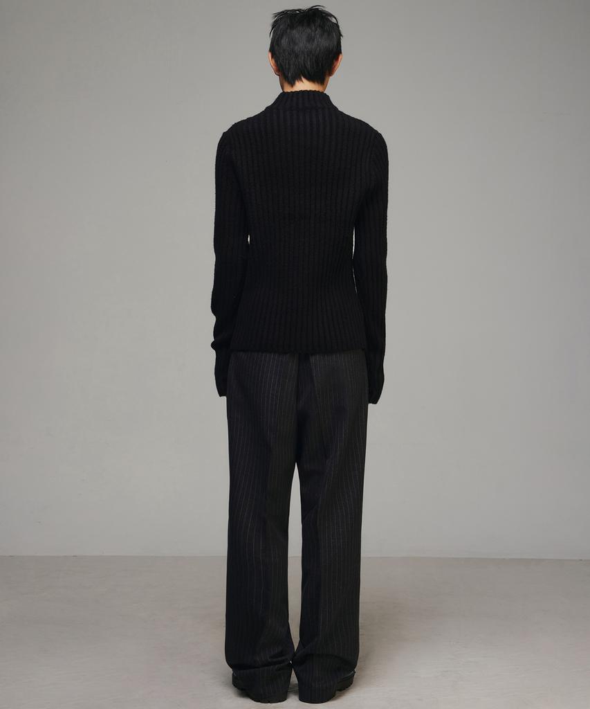 SIGNATURE Wool-Like Wide-Fit No-Tuck Slacks [Black Stripe]