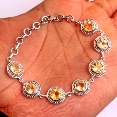 Solidna ręcznie robiona cytrynowa listopadowa bransoletka z kamieniem urodzeniowym 100% 925 Sterling Silver oświadczenie biżuteria