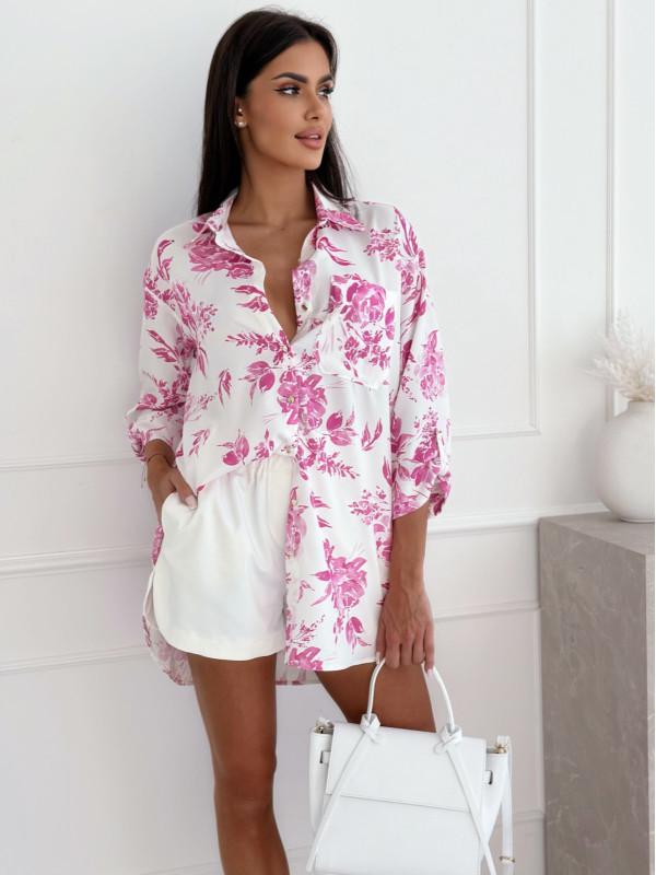 European and American Lace-up Cardigan Shirt Dress with Roll-up Sleeves