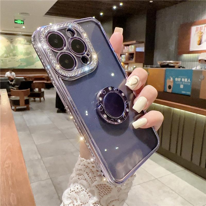 Glitter Ring Holder Clear Phone Case For Iphone 14 13 12 11 Pro Max Xs Max Xr 13pro 14 Plus Shockproof Bumper Plating Soft Cover