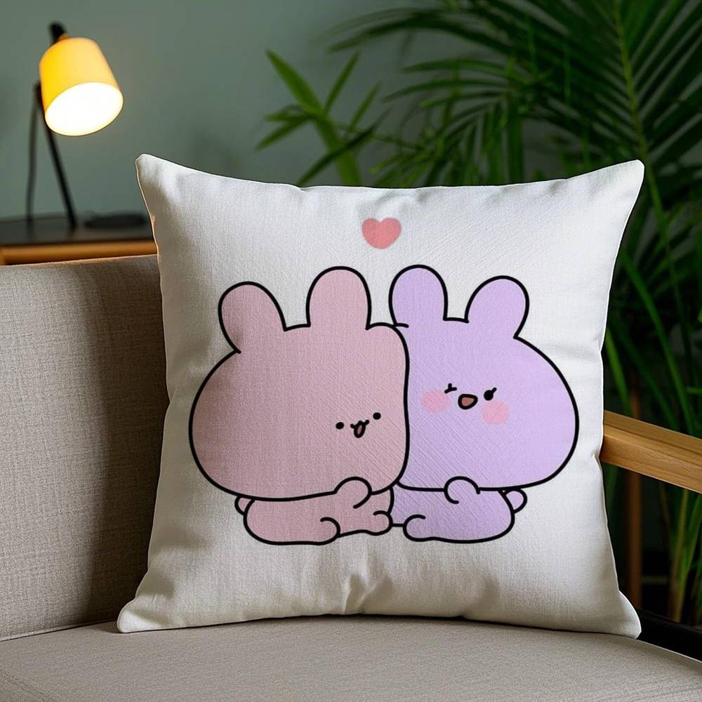 A-Asamimichan Cute Bunny Pillow Case Home Dorm Chair Back Short Plush Double-sided Printing Office Nap Time Cushion Cover