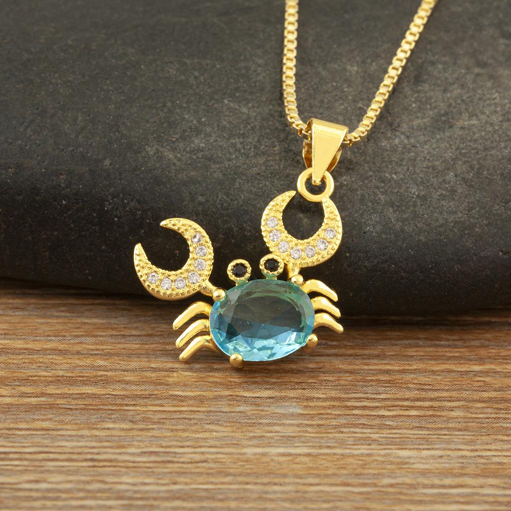 Nidin New Arrival Classic Crab Pendant Necklace for Women 4 Colors Cubic Zirconia Moon & Crab Choker Multicolor Fashion Jewelry