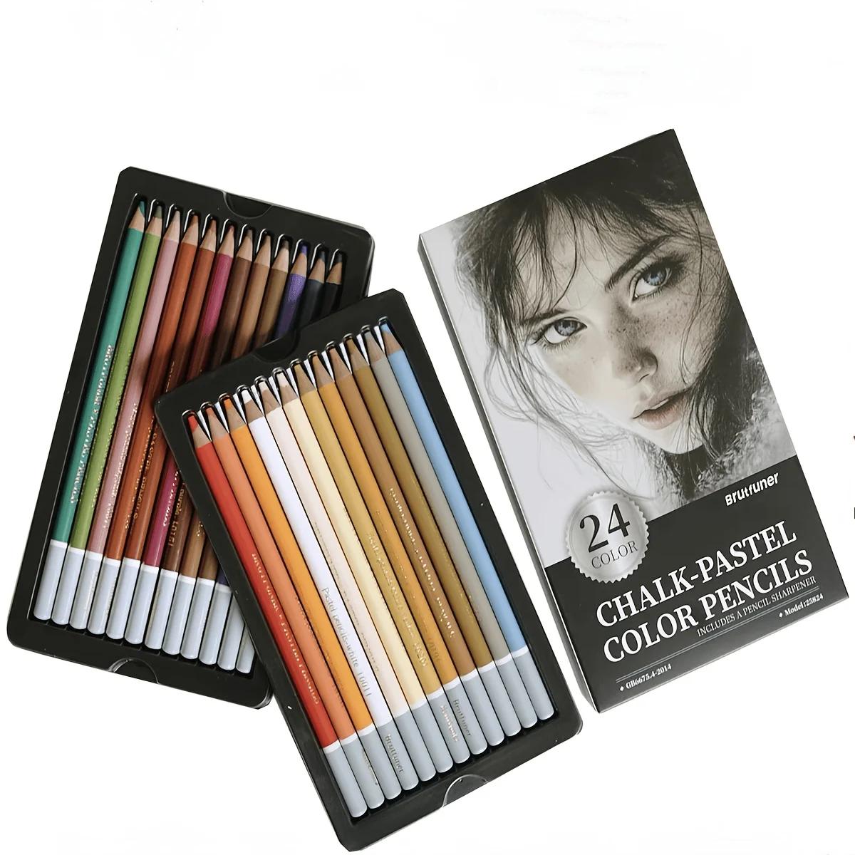 24 Premium Gekleurde Houtskoolpotloden Tekenset, Kwaliteit Pastel krijtpotloden, Houtskoolpotloden, voor Kleuren, Schetsen, Teken