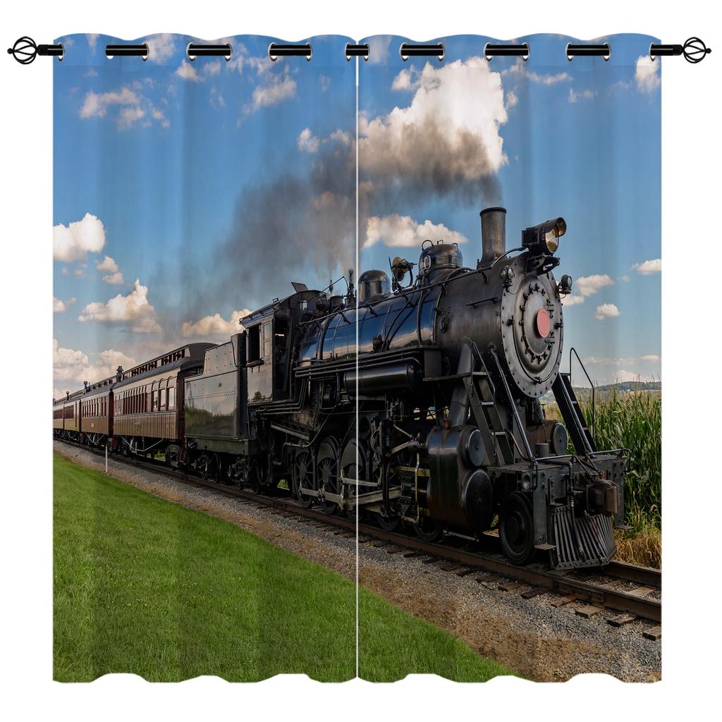 Curtain Retro Train Series 3D Digital Printing High Density Shading
