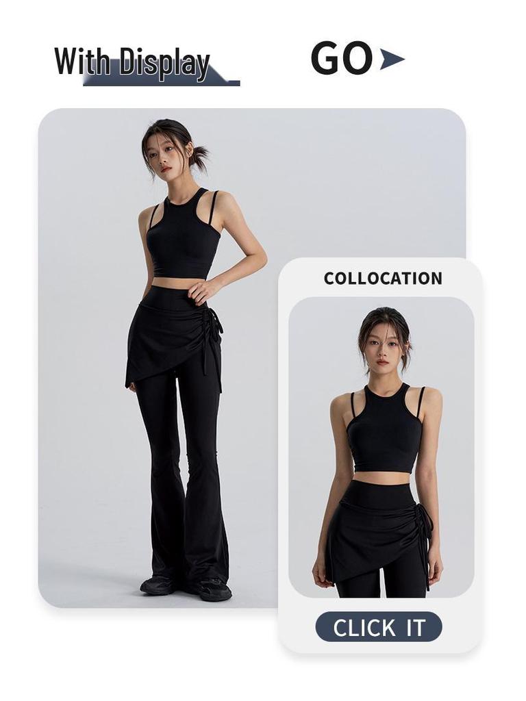 High-Waist Butt-Lifting Yoga Pants with Skirt Overlay for Women - Flared, Tight-Fitting, Anti-Exposure Fitness & Pilates Wear