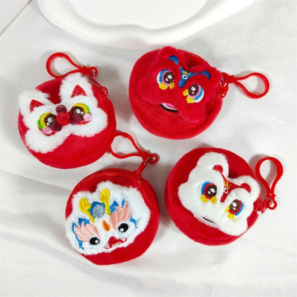 Red Color Dragon Lion Plush Coin Purse Fish Cartoon Lion Storage Bag  Children