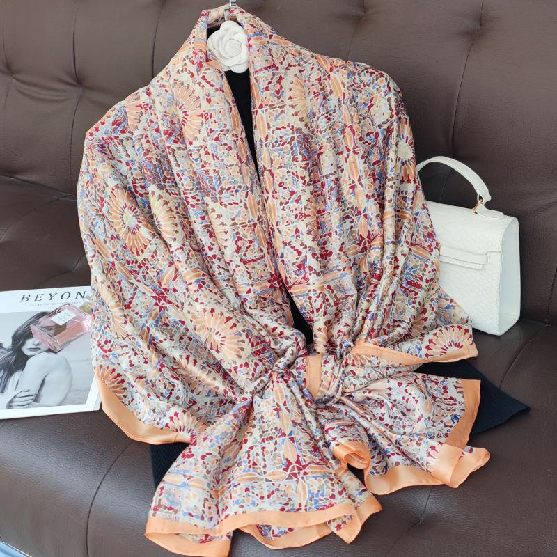 180*90cm muffler fashion Luxury Brand Scarf Women New Style Fashion Color Matching Print Silk Lady Popular Headcloth Beach Shawl