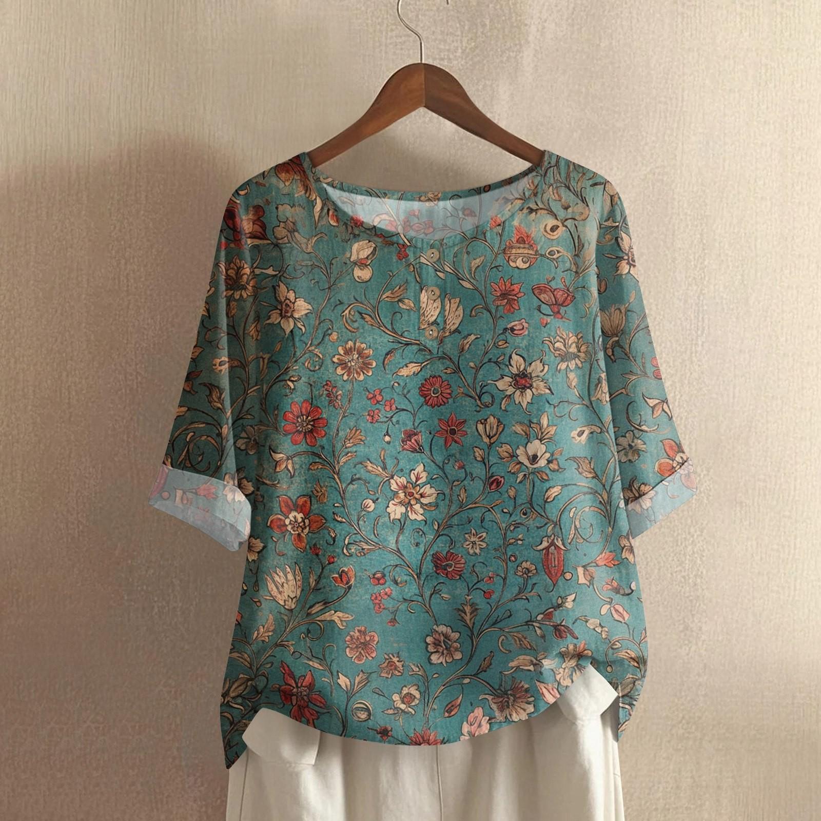 

Женская модная и повседневная рубашка с полурукавом, круглым вырезом и принтом, блузка, топ XL зелёный