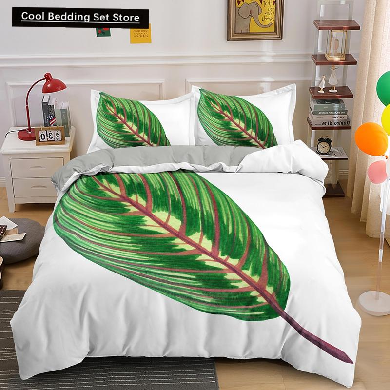 Příroda Tropické Zelené Listy Král Královna Ložní Souprava Deštný Prales Džungle Rostlina Povlak na Přikrývku 3D Botanický Polyesterový Povlak na Peřinu
