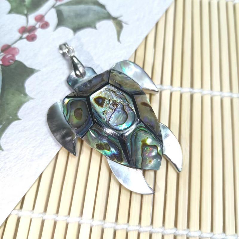 Handmade Shell Turtle Pendant Necklace With Polished Abalone And Conch Shell For Casual Wear